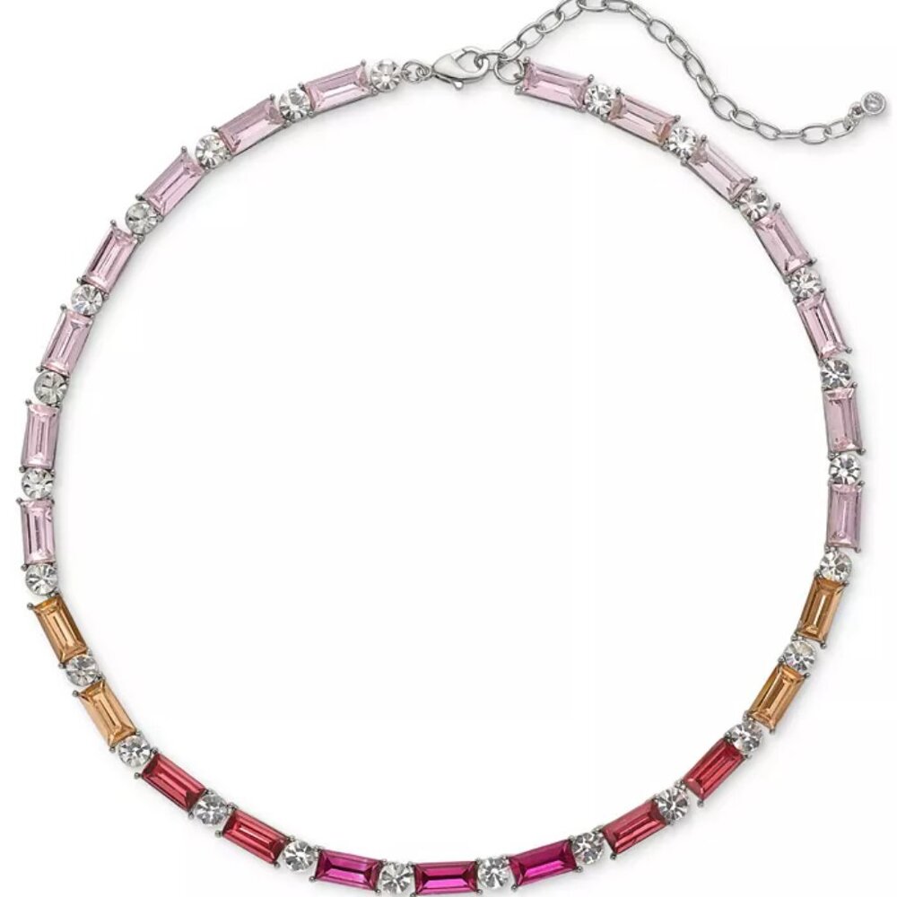 NWT On34th Silver-Tone Round & Tonal Baguette Crystal Tennis Necklace.